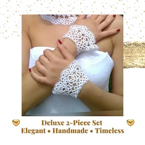Handmade White Tatting Lace Cuff Bracelet: Boho Bridal Jewelry