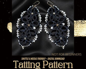 Tatting Lace Earrings Pattern – Frivolite Needle & Shuttle Tutorial – Beaded Jewelry PDF – NOT for Beginners