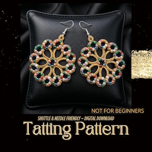 Tatting Lace Beaded Earrings PDF Pattern – Expert Level – Needle & Shuttle DIY Tutorial