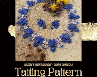 Tatting Lace Jewelry Set Pattern - Necklace, Bracelet and Earrings, Shuttle & Needle Tatting PDF Tutorial