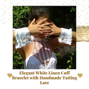 Handmade Linen Cuff Bracelet: Boho Lace, Pearls, Romantic Jewelry