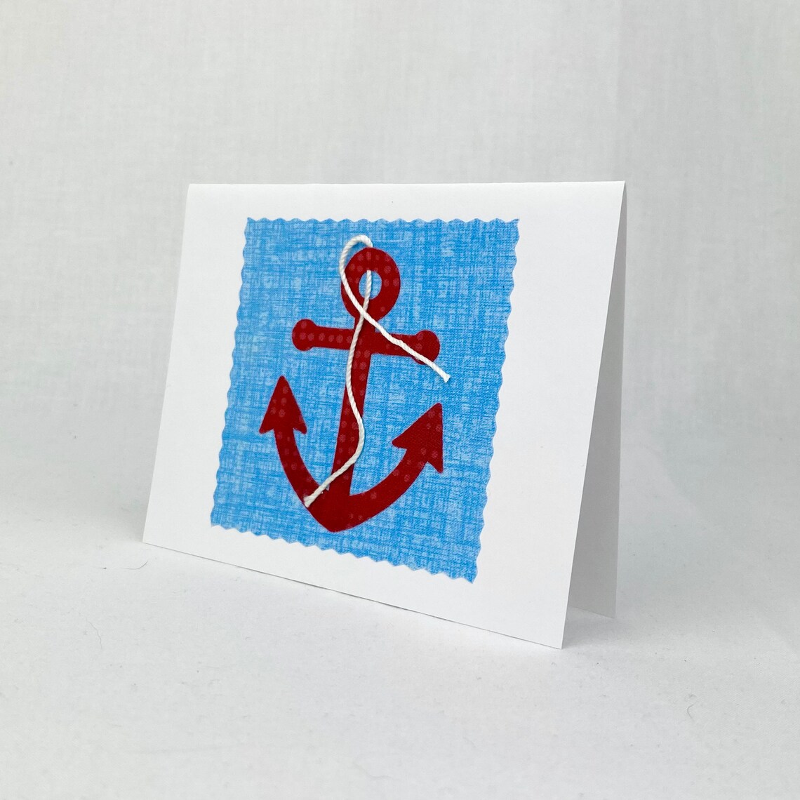 Anchor Card Handmade With Fabric Nautical Greeting Card Etsy