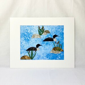 Matted 11x14&quot; Loon Picture Handmade with Fabric