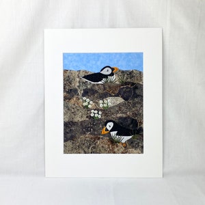 Matted 11x14&quot; Puffin Picture Handmade with Fabric