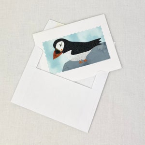 Puffin Card, Handmade, Fabric, cute bird lover birthday card, blank card with envelope, thank you card, outdoor card, puffin thank you card