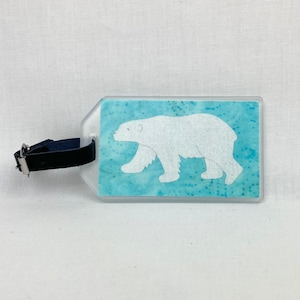 Polar Bear Luggage Tag Handmade with Fabric, Arctic Luggage Tag, Snow Tag, Travel tag