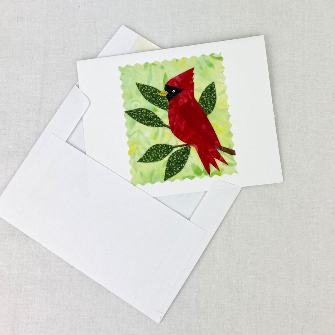 Cardinal Card, Beautiful Handmade Fabric Wildlife Birthday Card, Blank