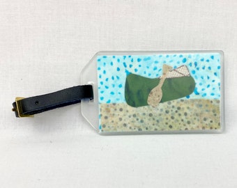 Canoe Luggage Tag Handmade with Fabric, Camping Luggage Tag