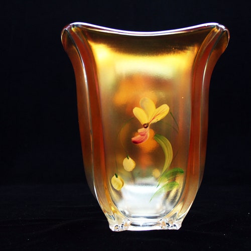 Fenton Golden Orchids on shops Square Vase
