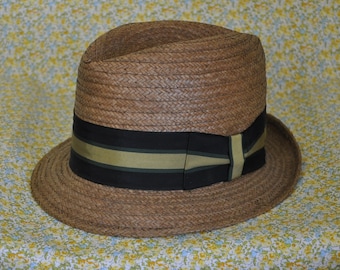 1940s Dobbs Natural Straw Woven Short Brim Formal Hat