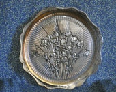 Vintage Carnival Glass Serving Platter - Jeannette Glass - Iris and Herringbone - Marigold - Orange Floral Flowers