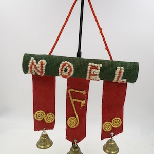 Vintage Unique Hanging Noel with 3 Bells   Stand NOT included   See below for description