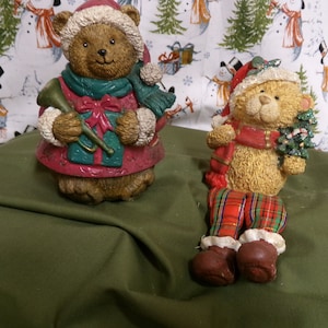 Vintage Set of 2 Christmas Bears - Both heavy resin - one is a shelf sitter with dangling legs