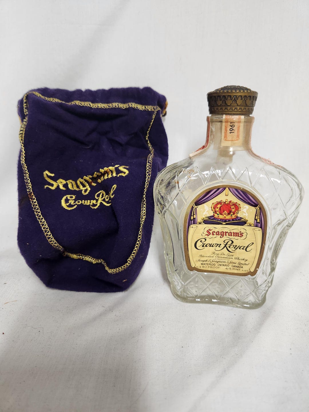 Vintage Glass EMPTY Seagram's Crown Royal Whiskey Bottle in