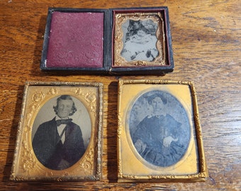 Vintage Set of 3 mid 1800's Portraits - One is a Daguerreotype with lock of hair and 2 are Ambrotype - see below for details