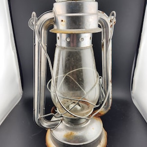 Vintage Kerosene Lantern - 12&quot; High plus handle / Glass is intact - We did not clean nor take apart, original condition Sold AS IS / Rusty