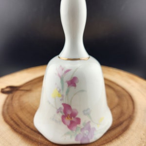 Vintage Souvenir Collector Bell - Pink flowers with gold trim - Selling a vintage bell collection, see link below