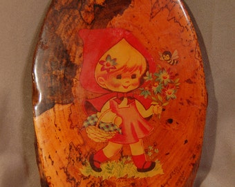 10" x 5 1/2" Wooden Plaque Picture of Little Red Riding Hood Nursery Rhyme