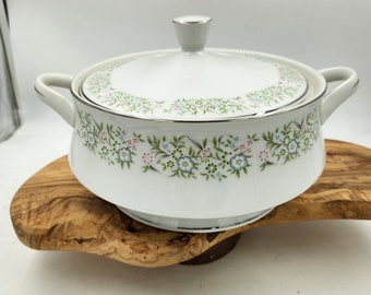 Vintage Taihei Springtime Sterling Fine China Floral Serving Casserole Dish with Lid - Discontinued  1983