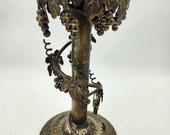 Vintage Ornate Silver Plated Candlestick Holder / Stand / from Studio Silversmiths - 9.25&quot; Tall Leaf and Grape Design