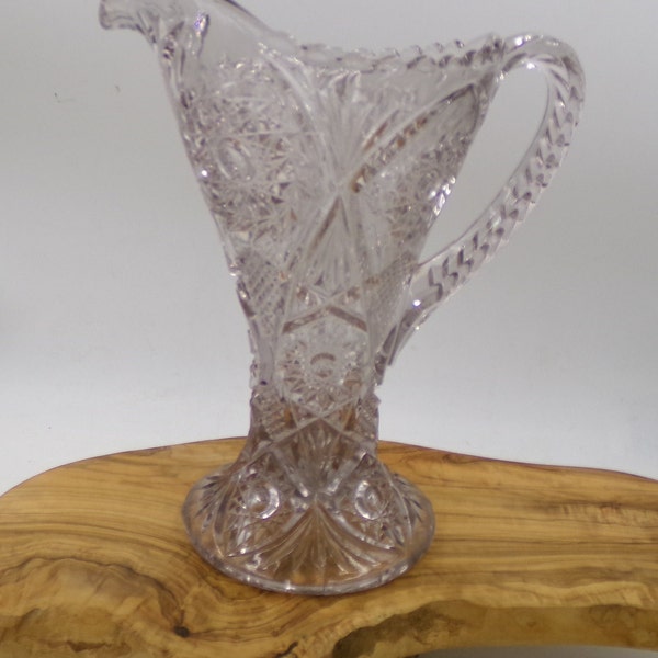 Vintage Patterned Glass Pitcher - Textured - Drinking Water Vessel  Unique and Beautiful Design    9" Tall