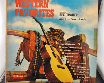 Vintage LP Vinyl Record Album Size 33 RPM / Rex Trailer Cow Hands Western Favorites / Cover has wear / 1950's / See below for notes