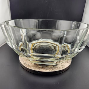 Vintage Clear Glass Bowl with Silver plate Base - Italy - Cut Glass - Metal Pedestal with tarnish - tiny chip on edge