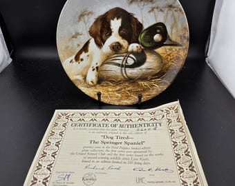 Vintage 8" Collector Plate 1987 / Knowles China / Dog Tired The Springer Spaniel / No. 2604B / Stand Not Included