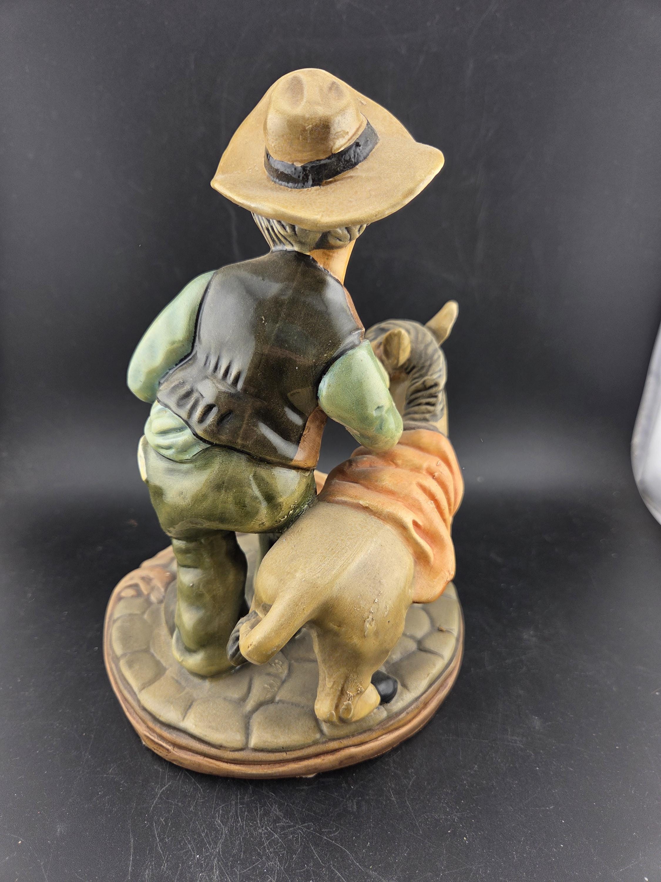 値下げ！カポディモンテ老人と犬 Vintage Capodimonte Style Porcelain Old Man Figurine With a Donkey