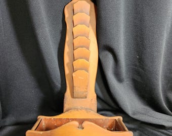 Vintage  Wooden Wall Letter / Mail Holder Organizer with tin lined planter - Scratches - 18" x 10" / No hanging Hook - 7 Storage Slots