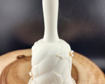 Vintage Souvenir Collector Bell - Bisque Porcelain with etched leaves and pearls -  Selling a vintage bell collection, see link below
