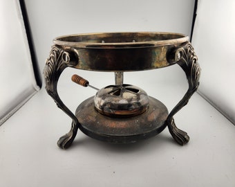 Vintage Silverplate Chafing Dish / Buffet Server Stand and Heat Source ONLY - Great replacement parts - Fits 6" diameter dish