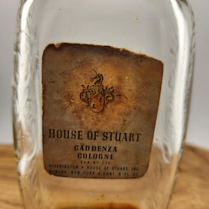 Vintage Collectible Bottle - House of Stuart Caddenza Cologne New York - Needs to be cleaned - EMPTY