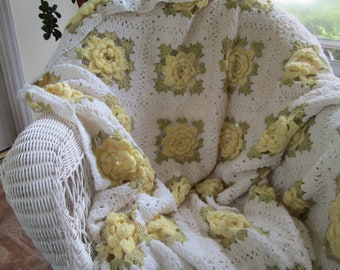 92" x 84" Vintage Hand Crafted Crocheted Afghan Blanket Throw