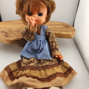 Vintage 12&quot;  Fabric Doll with plastic head and hands / Her thumb fits in her mouth for a cute pose