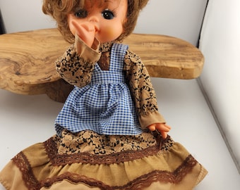 Vintage 12"  Fabric Doll with plastic head and hands / Her thumb fits in her mouth for a cute pose