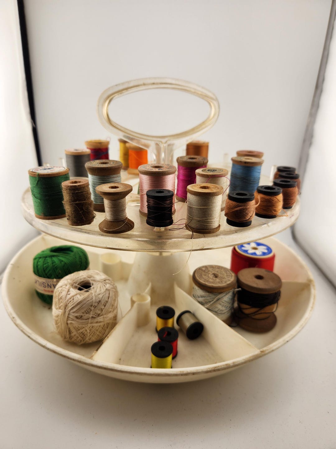 Rotating Thread Caddy Vintage Plastic Rotating Round Sewing Supply Caddy - Diameter 12 ...