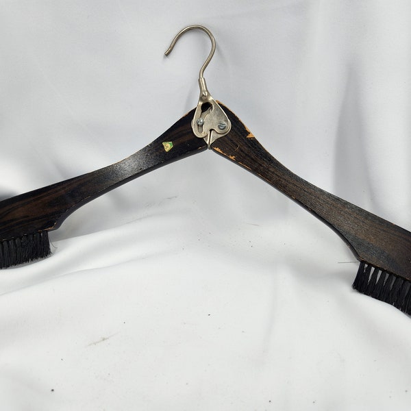 Vintage Folding Clothes Hanger with a brush on each end - Popular in the 1940's for business travel