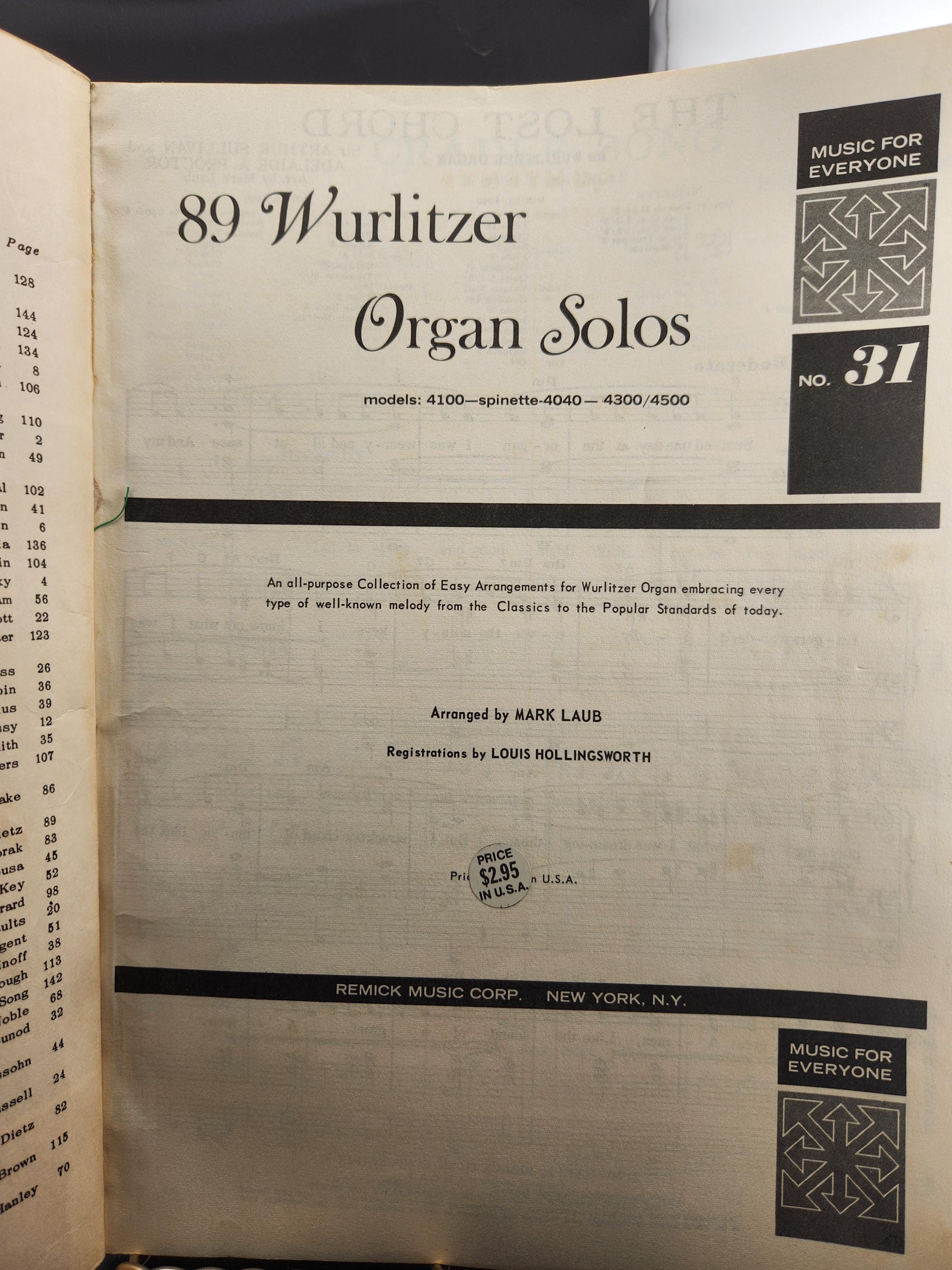Vintage Book of Song Music Called 89 Wurlitzer Organ Solos