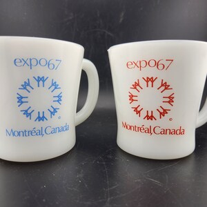 Vintage Set of 2 Milk Glass Coffee Cups from Montreal Canada Expo 67.  Celebrating 1867 to 1967