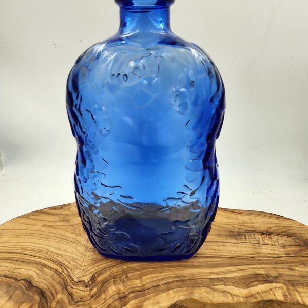 Vintage Glass Bottle Cobalt Blue with Embossed Acorns - Bottom says Canada  8.5" x 5"