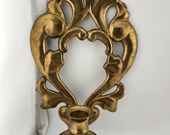 Vintage Heavy Brass Wall Sconce Candle Holder - Height is 9.5" Width 5 3/4"  Holds a 3/4" Taper - See below for disclaimer
