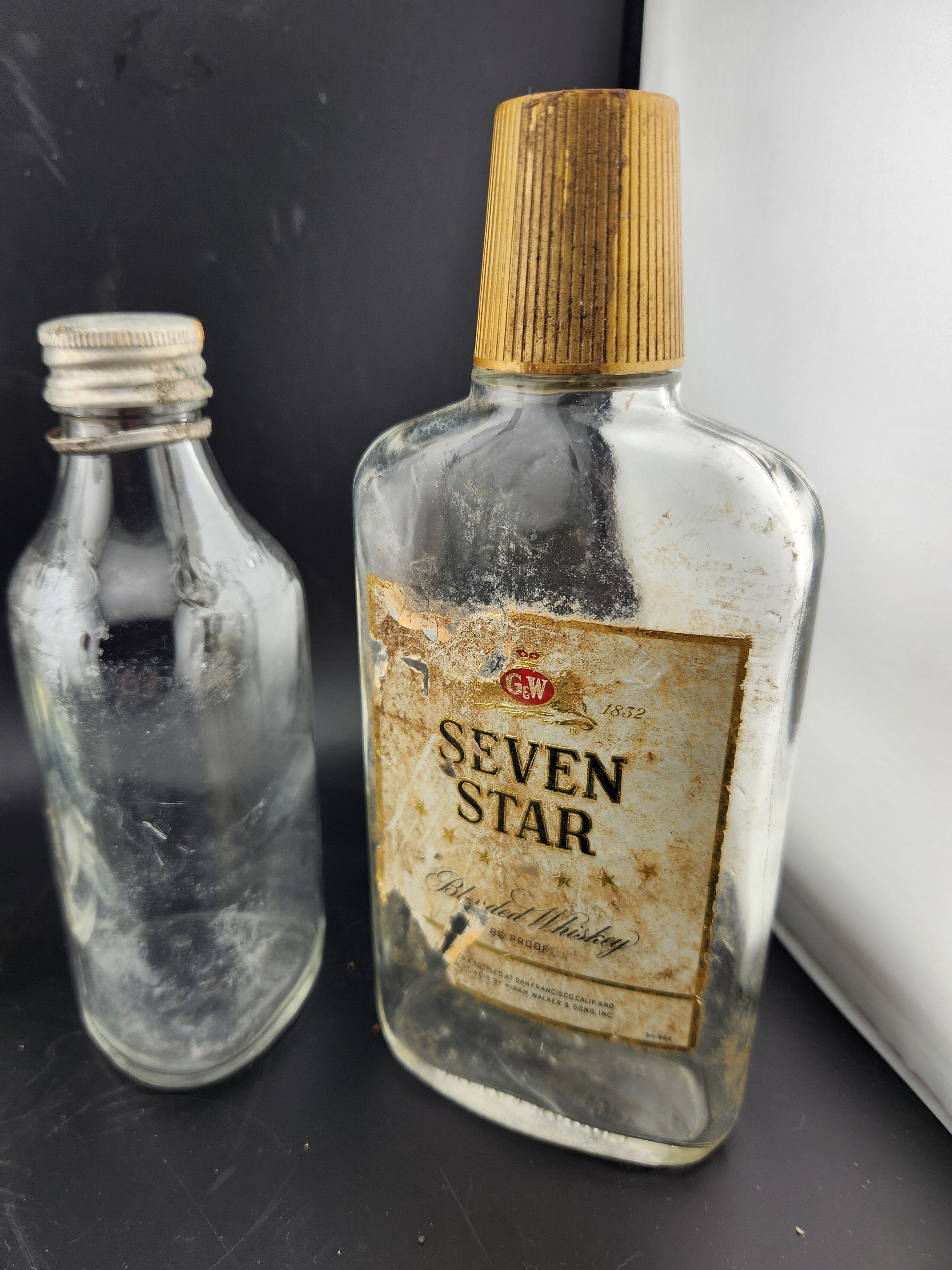 Vintage Set of 4 Clear Glass EMPTY Bottles with Screw Top