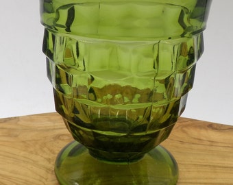 Vintage Indiana Glass Company  Colony Whitehall Avocado Green Cubist Footed Juice Glasses   4" Tall   3.5" Diameter