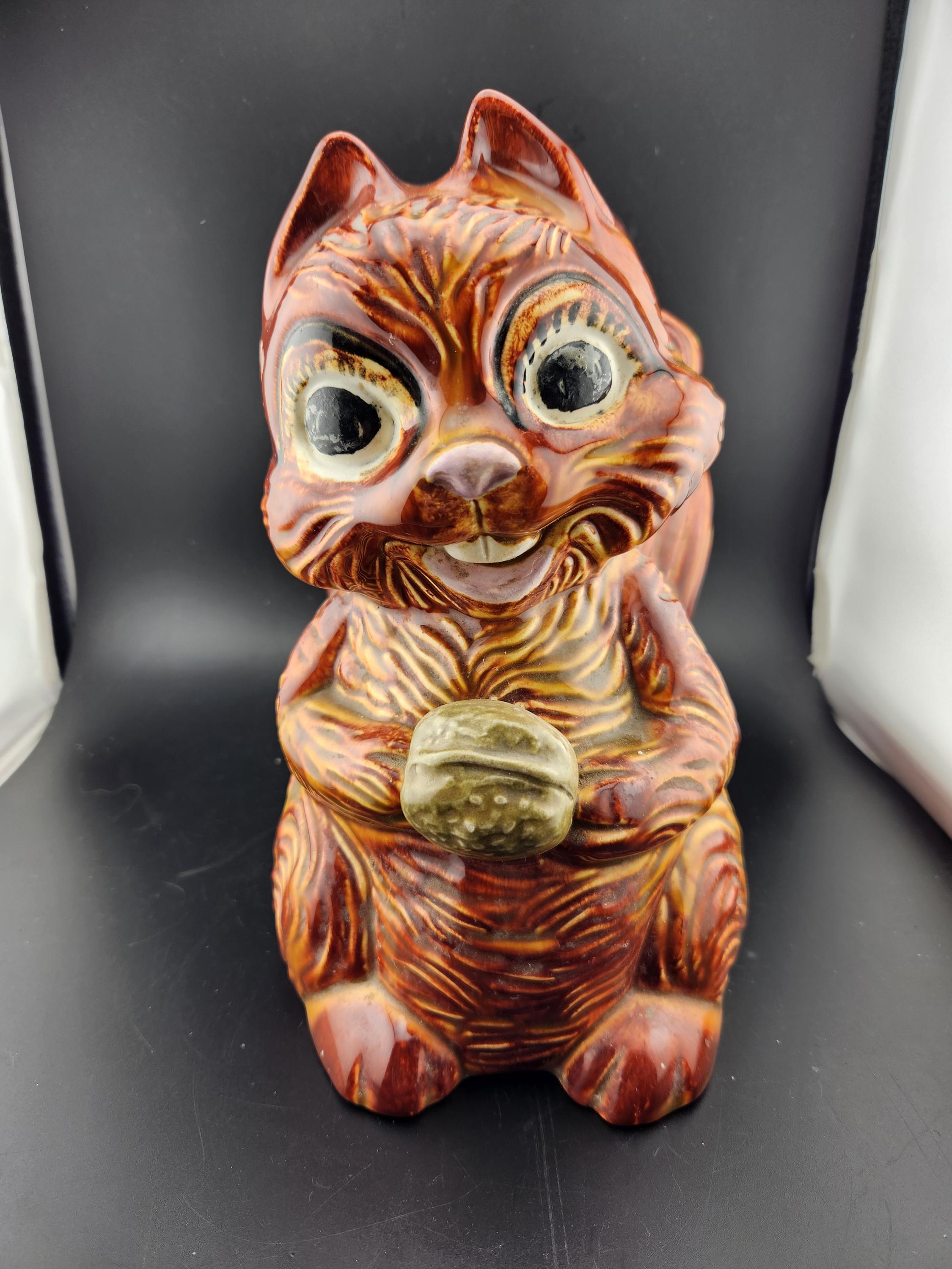 Vintage Cookie Jar in the Shape of a Squirrel Holding a Nut / 10