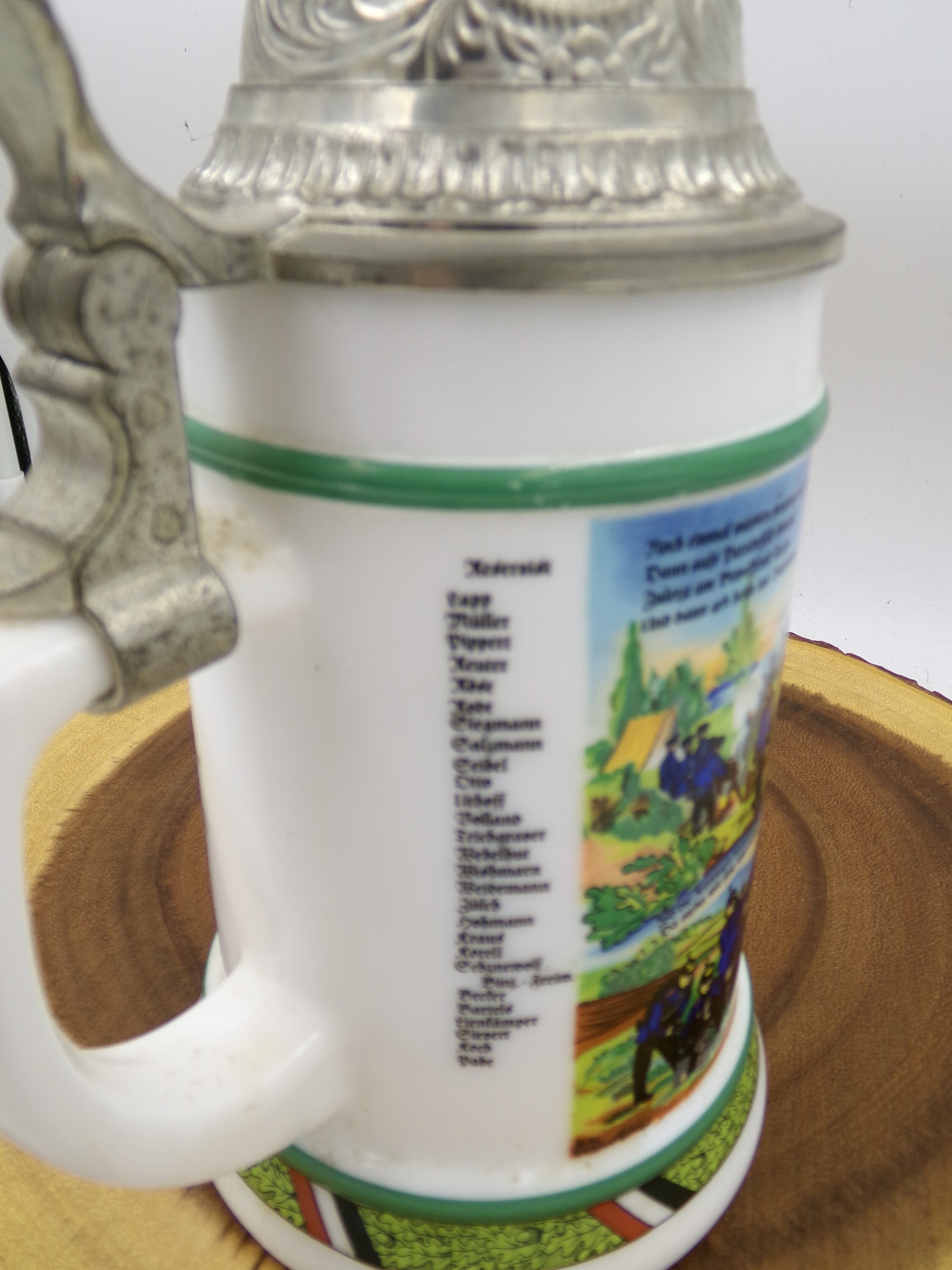 Vintage German Beer Stein with Metal Lid Ceramic Mug Measures 9.5
