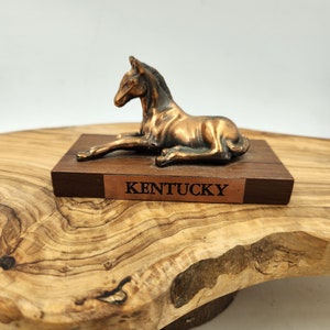 Vintage Copper Brass Horse on a Wooden Base from Kentucky   Very unique  Base is 4.5" x 2"