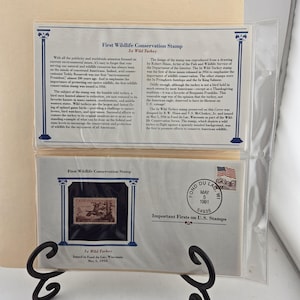 Vintage US Postage Stamp First Day Cover Issued 1991 -  First Wildlife Conservation Stamp - Wild Turkey / Stand not Incl.