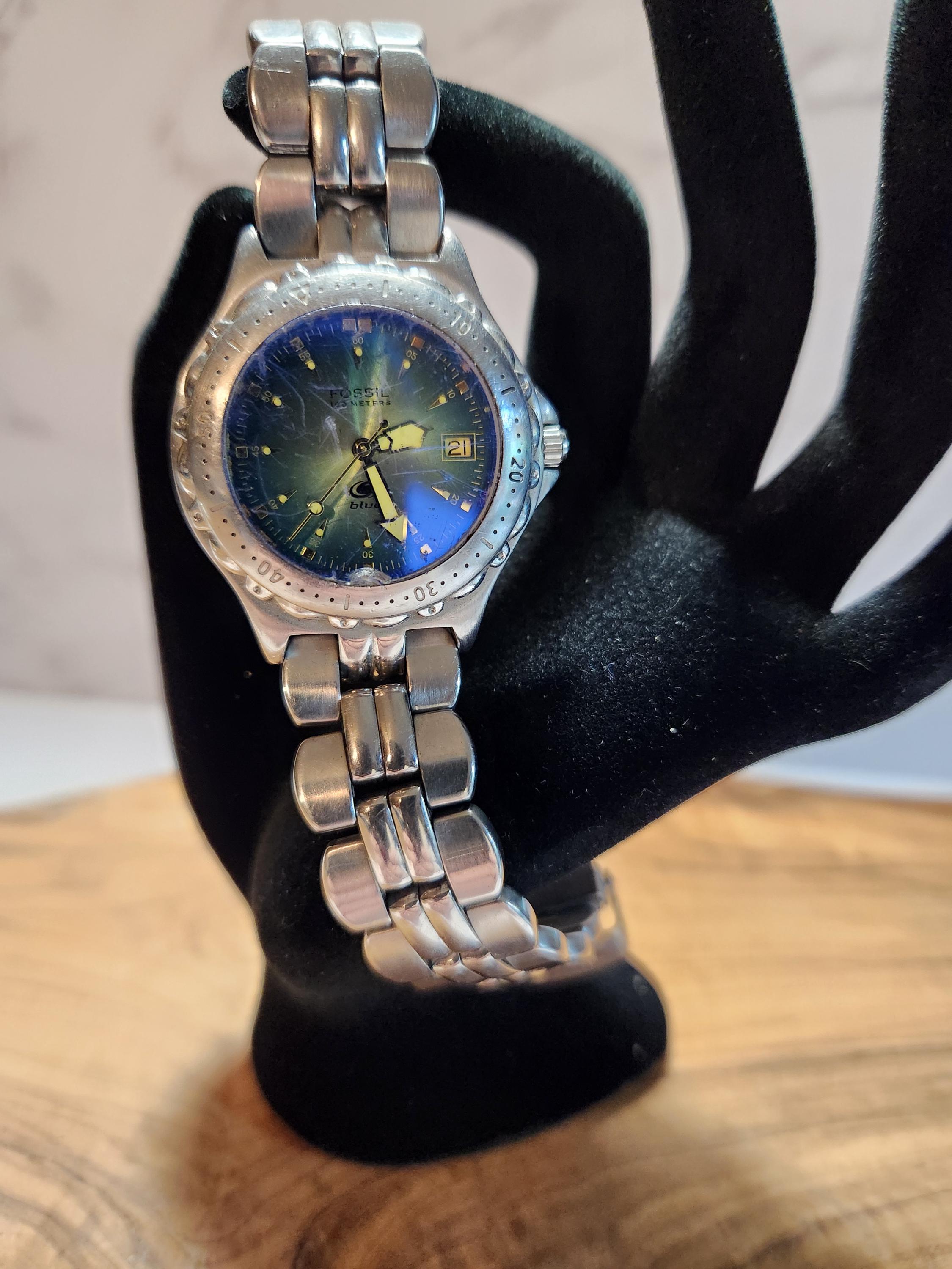 Vintage Fossil Blue Watch - Etsy