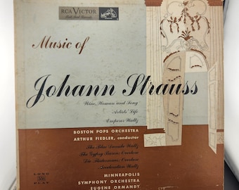 Vintage LP Vinyl Record Album Size 33 RPM / Music of Johann Strauss Boston Pops Minneapolis Symphony Orchestra / Cover has wear, writing